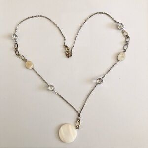 Mother of Pearl silver tone glass station necklace beach summer 34"